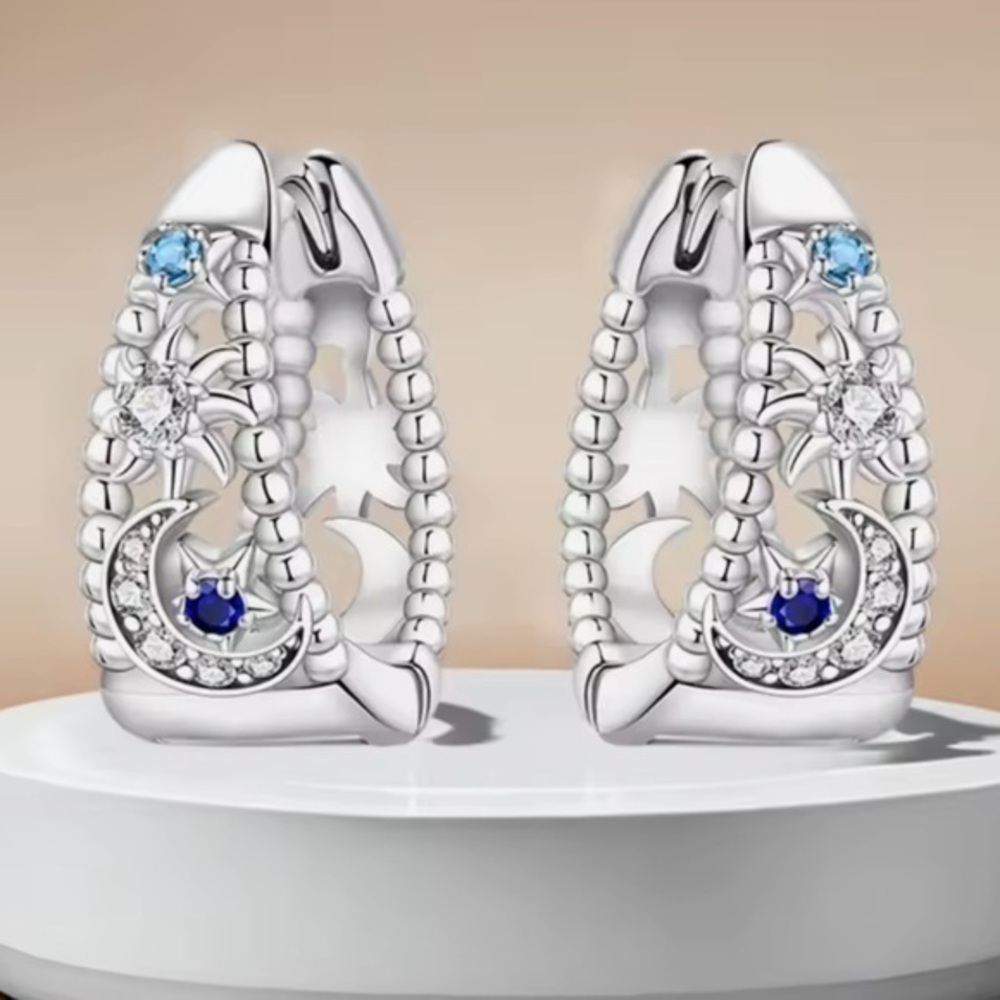 New Celestial Hoop Earrings, .925, Stamped